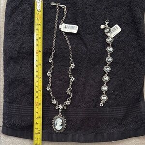 Elegant Silver Cameo Necklace and Bracelet Set